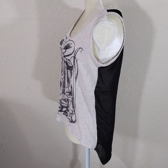 Y2K LOVE Brass Button Tracing Conquer The Beauty Sheer Back Sleeveless Top - Picture 6 of 12